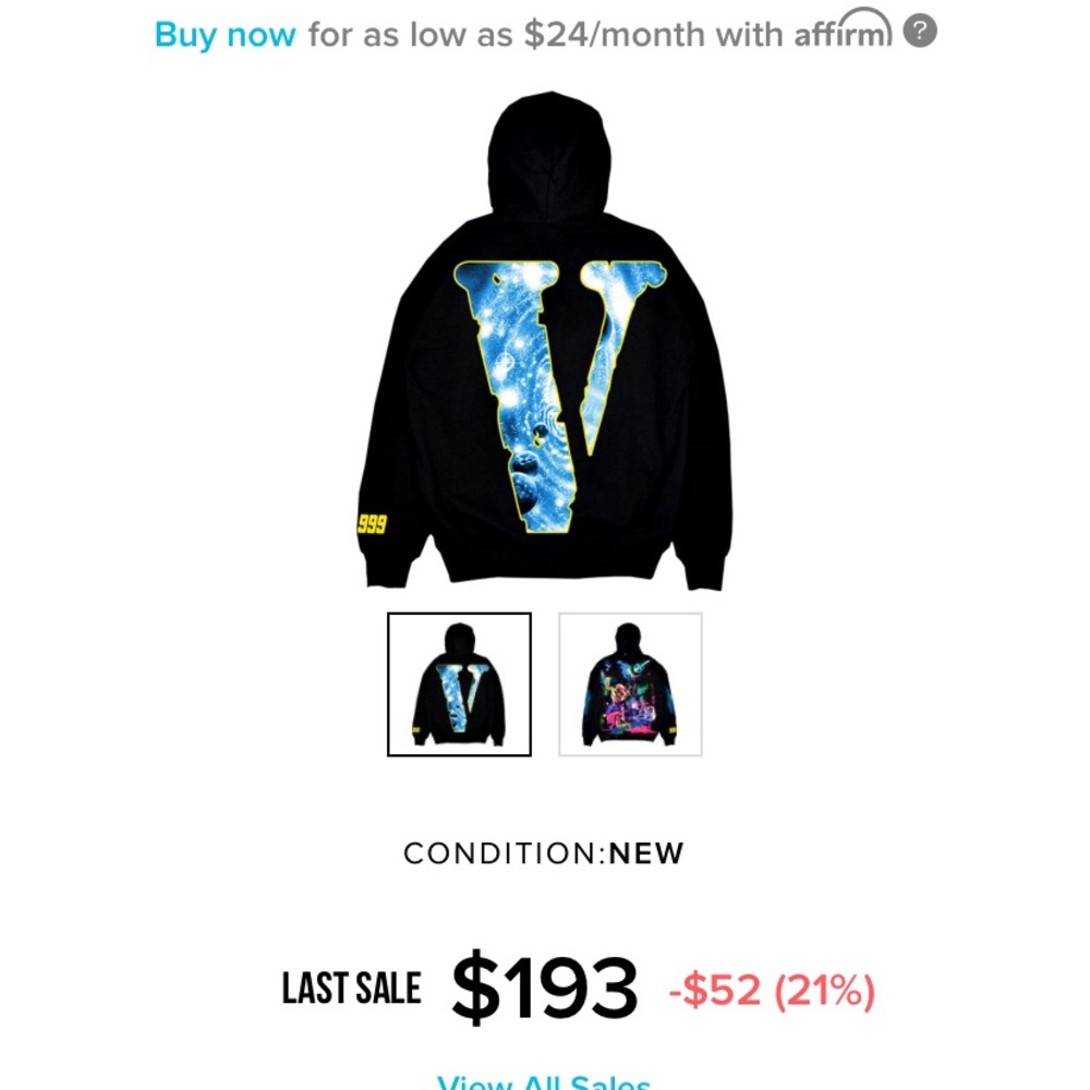 Vlone juice wrld hoodie size xl NEW!